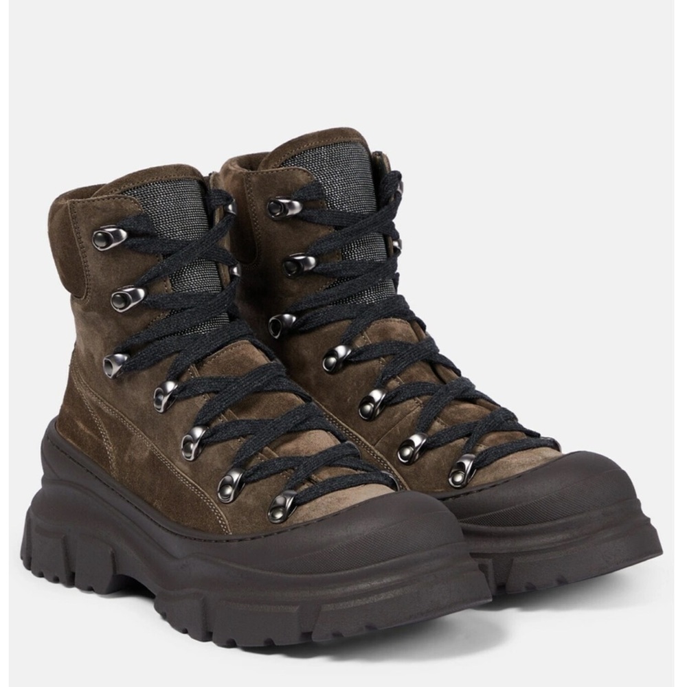 Brunello Cucinelli Brown Lace Up Boots